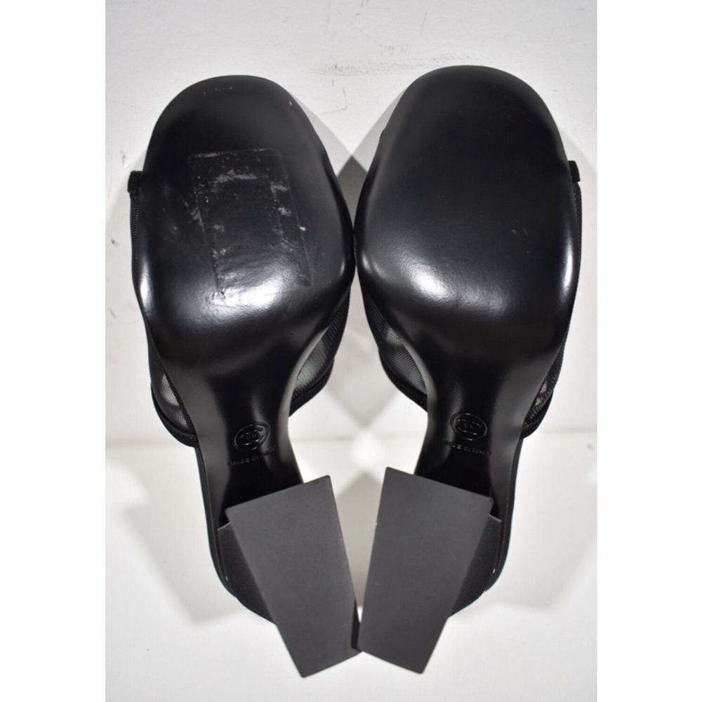 Chanel 22A Black Mesh Pearl CC Logo Block Heel Backless Mule Sandal Pump 41 - Picture 11 of 11